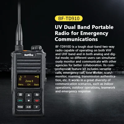 Belfone Bf-Td910UV Proteção IP68 Rádio de 2 vias para segurança pessoal e comunicação crítica Banda dupla Dmr Walkie Talkie